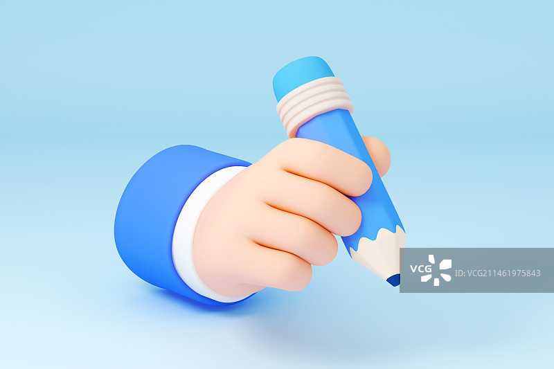 3D渲染手拿铅笔插画图片素材