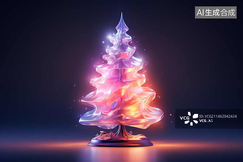 【AI数字艺术】透明彩色发光的圣诞树图片素材