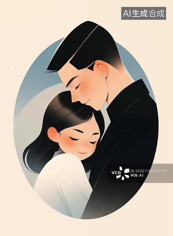 【AI数字艺术】一对恋人拥抱在一起甜蜜插画图片素材