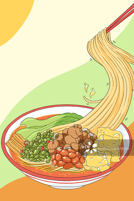 螺蛳粉柳州面条大碗宽面地道特色美食原味美味好吃包装设计手绘插画素材图片素材