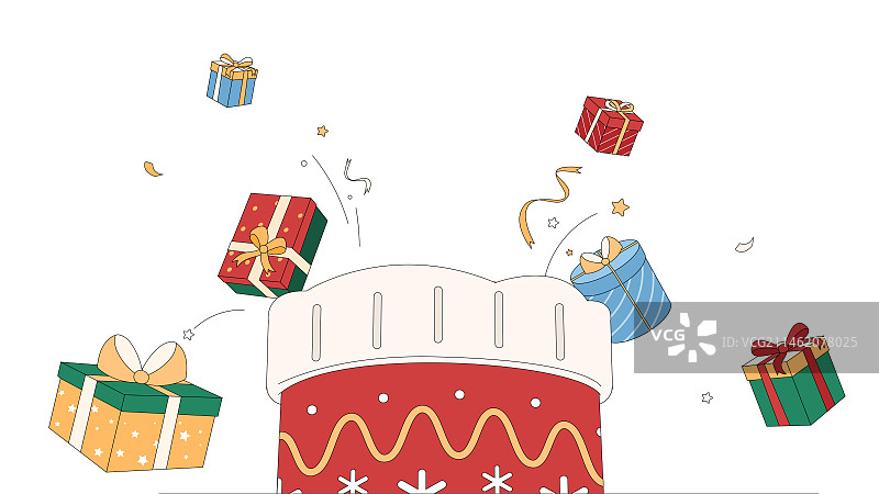 圣诞节日袜子蹦出可爱的礼物图片素材