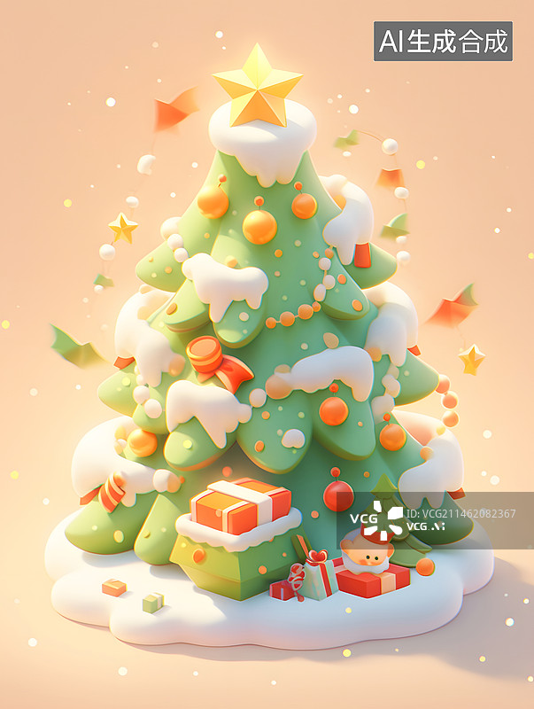 【AI数字艺术】三维图形圣诞节日场景背景，圣诞节圣诞树插图素材图片素材