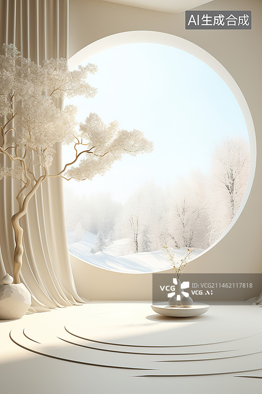 【AI数字艺术】3D米色空旷自然空间背景抽象电商物品展示空间背景汽车广告背景化妆品广告背景图片素材