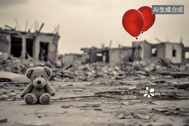 【AI数字艺术】天空中的红色心形气球特写镜头图片素材