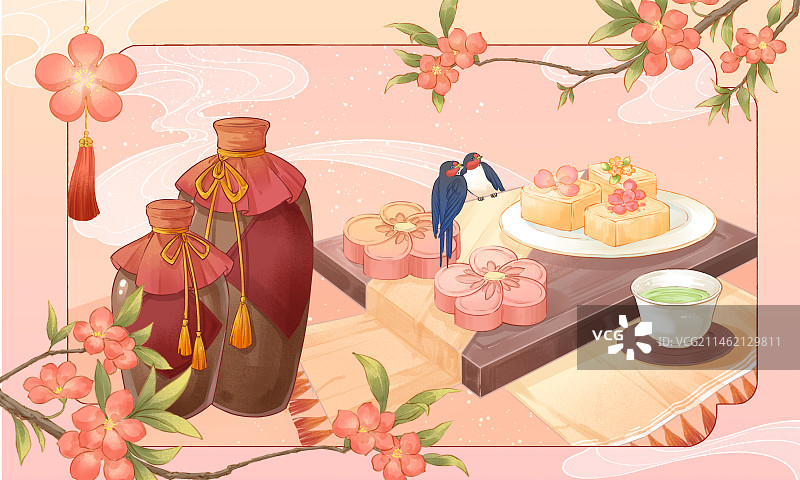 唯美温馨美味美食春天插画图片素材