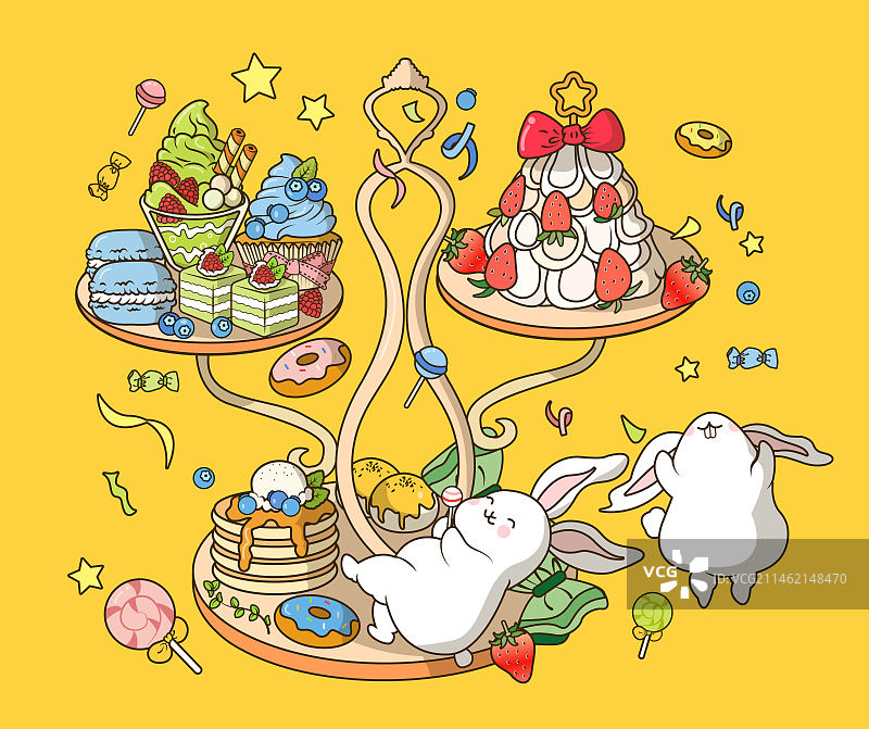 甜品与兔子矢量插画图片素材