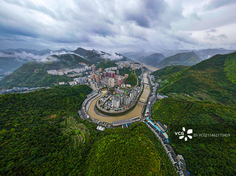 中国陕西省安康市白河县航拍图片素材