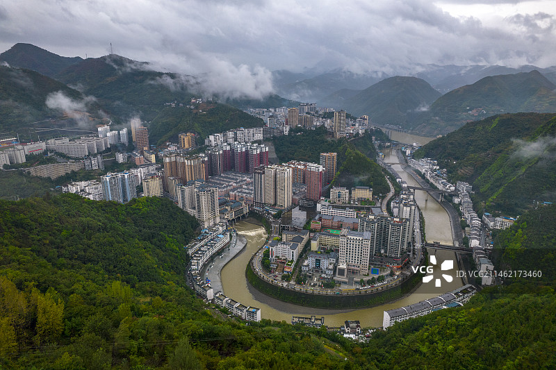 中国陕西省安康市白河县航拍图片素材