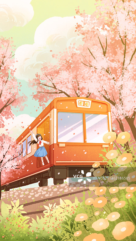 唯美温馨开往春天的列车图片素材