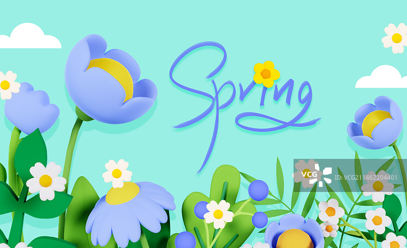 C4D立体花卉小清新浪漫春天海报模板图片素材