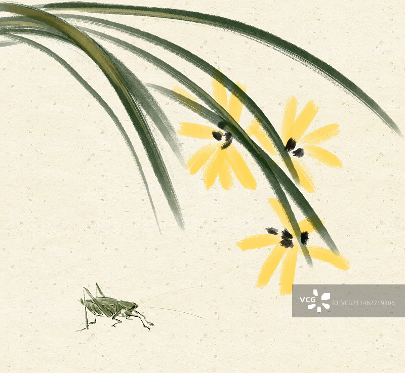 水墨花卉蝈蝈文人画图片素材