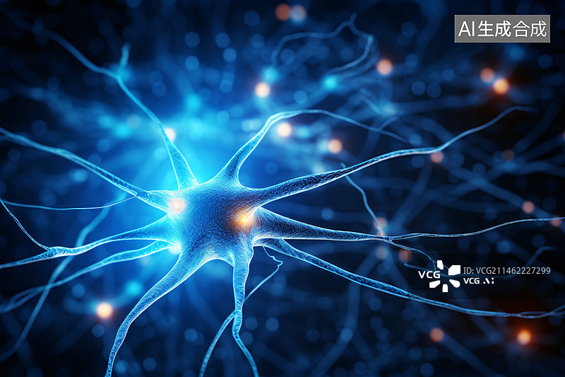 【AI数字艺术】神经元脑细胞医学背景，人工神经网络技术科学医学云计算概念插图图片素材