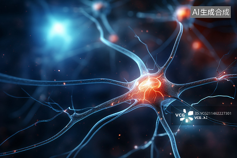 【AI数字艺术】神经元脑细胞医学背景，人工神经网络技术科学医学云计算概念插图图片素材