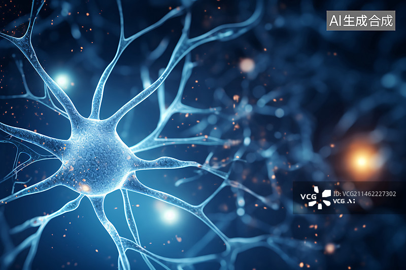 【AI数字艺术】神经元脑细胞医学背景，人工神经网络技术科学医学云计算概念插图图片素材