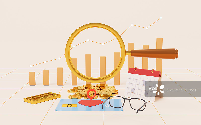 养老金与理财概念三维渲染图片素材