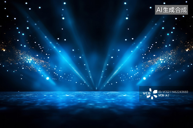 【AI数字艺术】蓝色灯光舞台背景图片素材