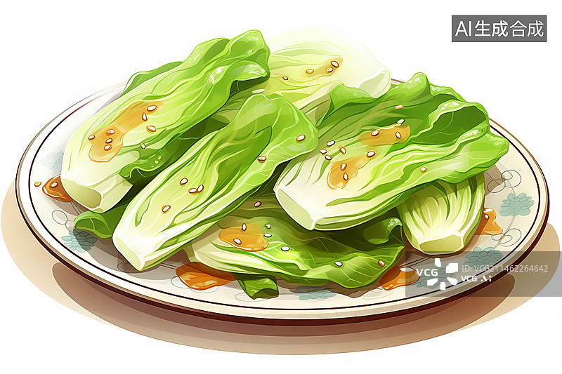 【AI数字艺术】炒青菜油菜香菇油菜插画图片素材