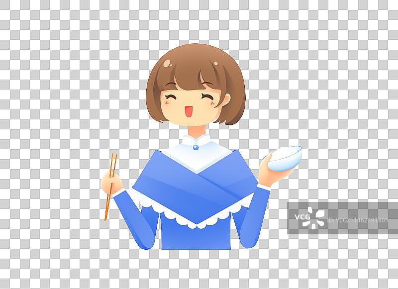 快乐吃饭的女孩，清新卡通人物素材图片素材