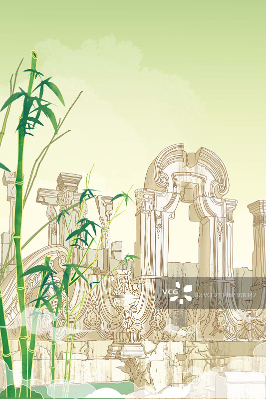 北京地标古建筑国风插画圆明园图片素材