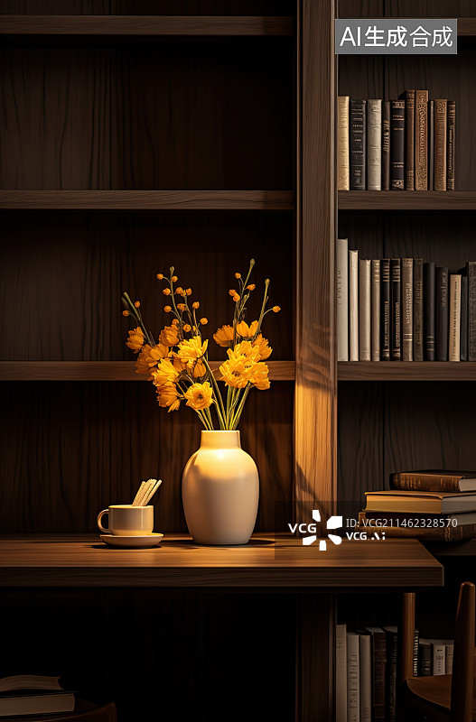 【AI数字艺术】书房里的书桌图片素材