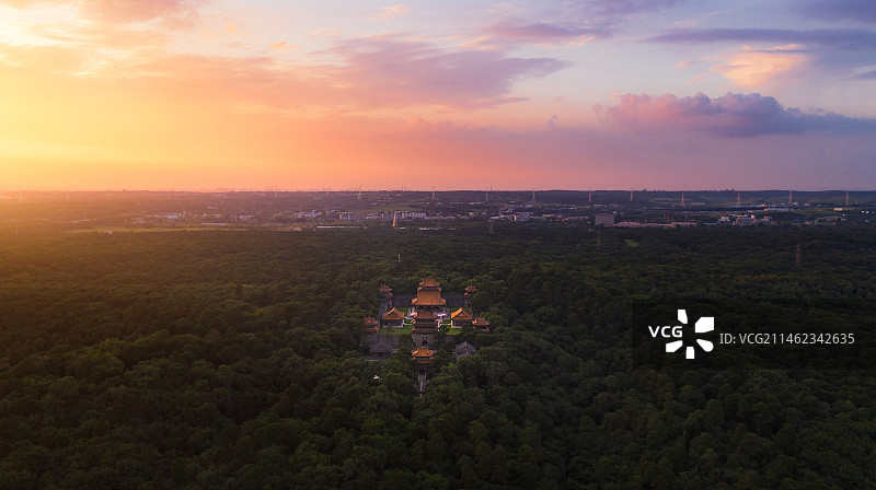 沈阳东陵公园清福陵古建筑航拍图片素材