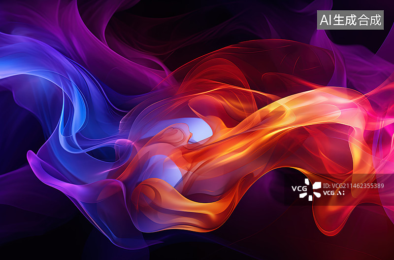 【AI数字艺术】黑色背景下彩色抽象图案的特写镜头图片素材