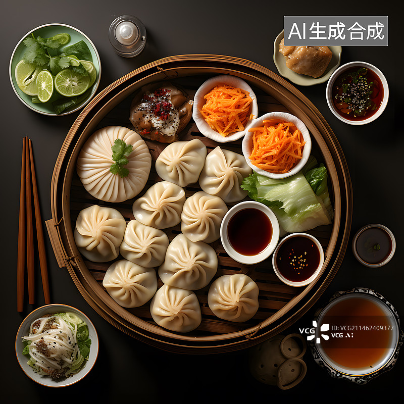 【AI数字艺术】热气腾腾的小笼包肉包汤包图片素材