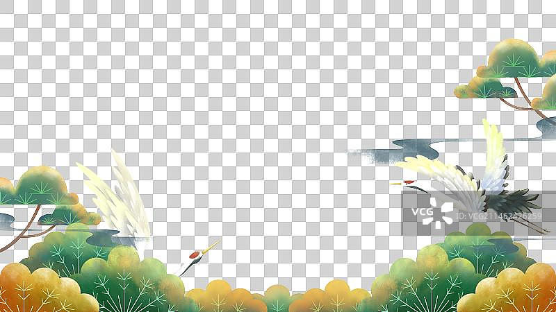 仙鹤和松柏，唯美国潮风美景素材图片素材