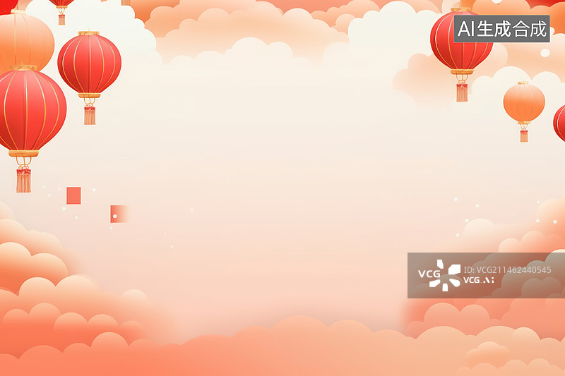 【AI数字艺术】灯笼云朵中式传统节日背景图图片素材