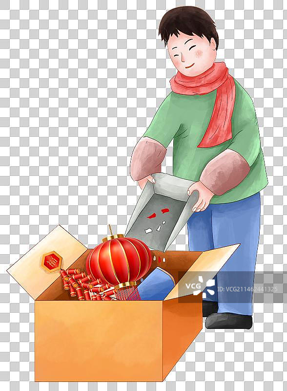 2024传统年俗大年初六 送穷日送穷鬼 男人正在打扫卫生清理灯笼鞭炮垃圾图片素材