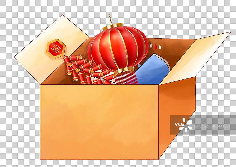 装着灯笼炮竹的纸箱图片素材