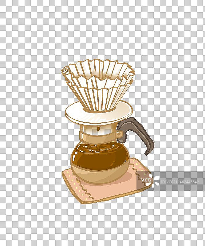 可爱的手冲咖啡器具滤杯玻璃壶手绘插画 免抠元素图片素材