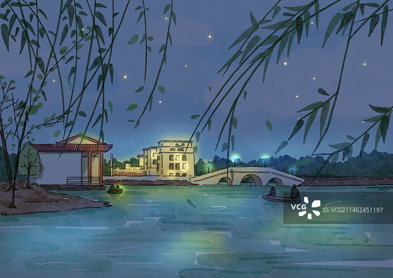 夜晚风景优美的湖边图片素材