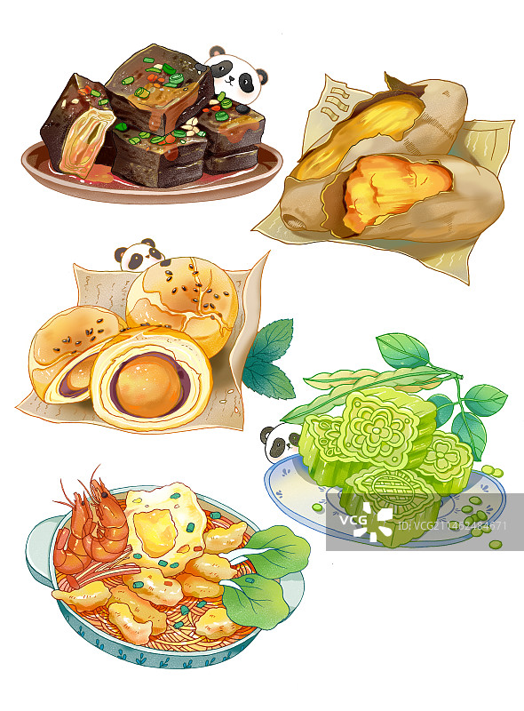 中餐臭豆腐烤红薯蛋黄酥绿豆糕图片素材