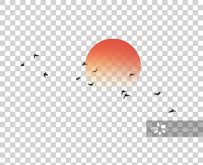 红色太阳和鸟群图片素材