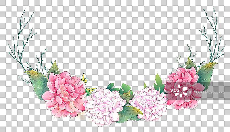 牡丹芍药月季国潮手绘插画元素图片素材