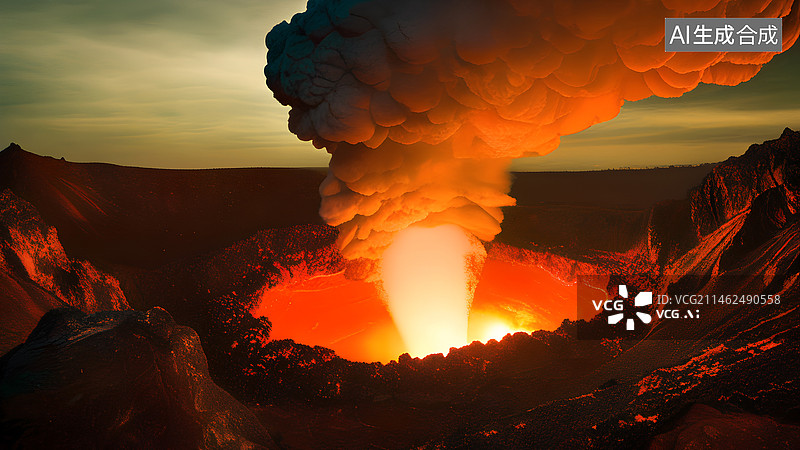 【AI数字艺术】爆发的火山口，滚滚的浓烟图片素材
