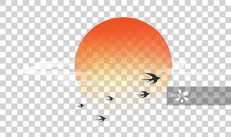 红色太阳和鸟群图片素材