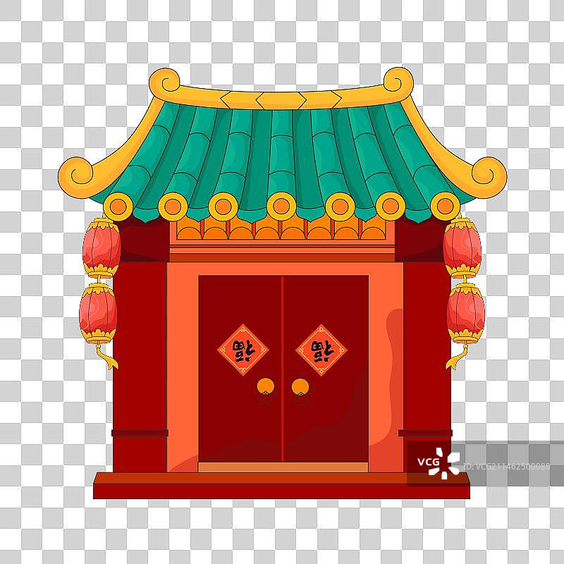 中式庭院大门中国风插画素材图片素材