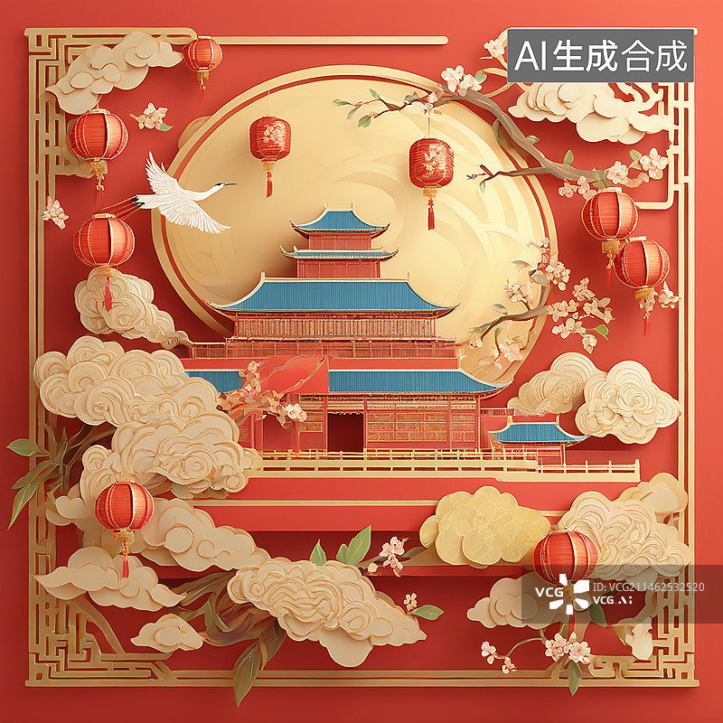 【AI数字艺术】节日剪纸插画图片素材