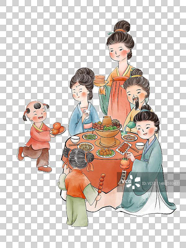 中国古代传统除夕一家人团圆饭图片素材