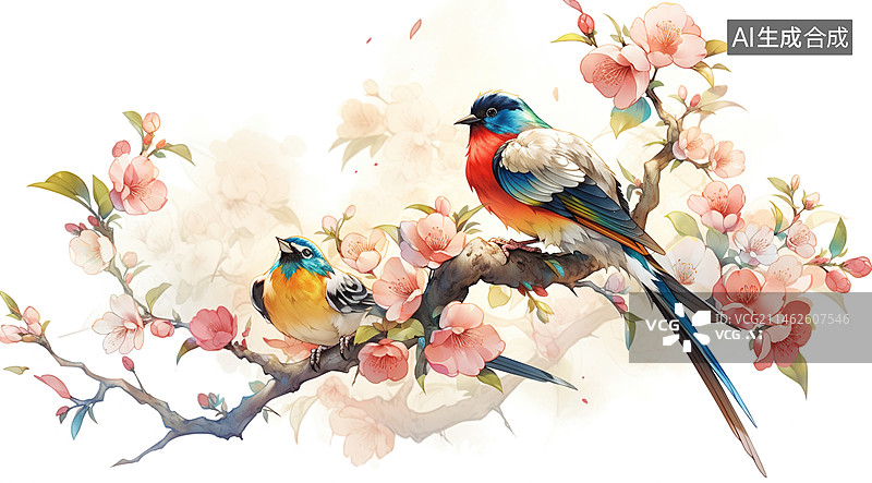 【AI数字艺术】中国工笔花鸟装饰画图片素材