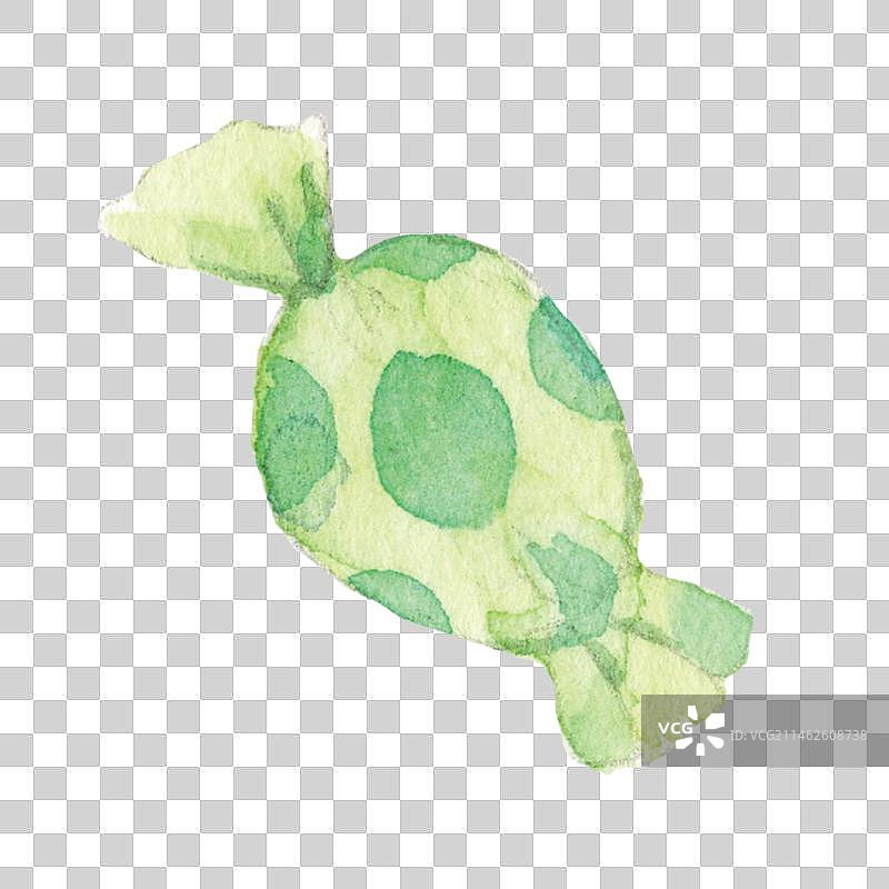 水彩手绘一个可爱的绿色波点包装的糖果酒心巧克力图片素材