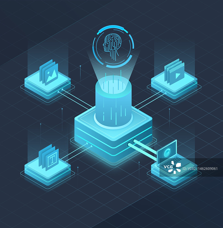 2.5D插画互联网大数据图片文字音频科技风插画图片素材