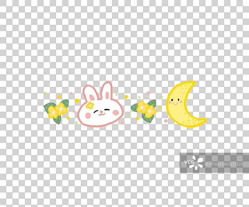 手绘卡通兔子月亮桂花插画 装饰边框 免抠元素图片素材