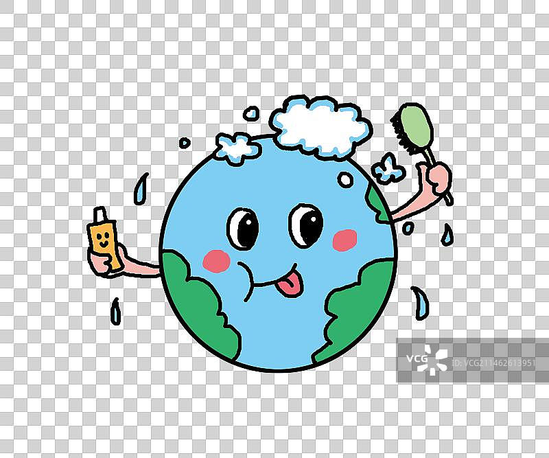 可爱卡通地球在清洁自己扁平插画 图标 免抠图片素材