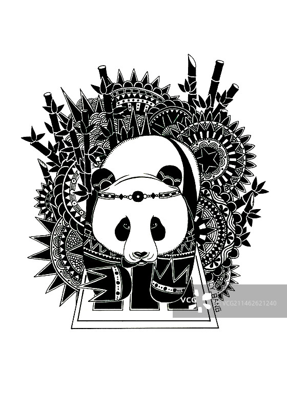 版画插画熊猫图片素材