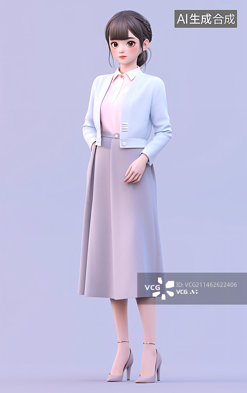 【AI数字艺术】年轻的职场女性白领3D人物插画图片素材
