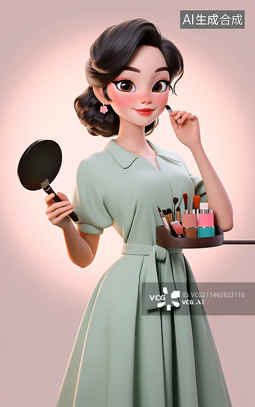 【AI数字艺术】化妆美容师3D人物插画图片素材