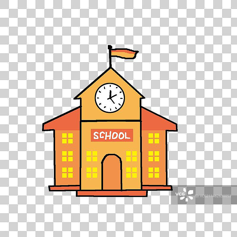 卡通学校正面大门手绘插画 免抠元素图片素材